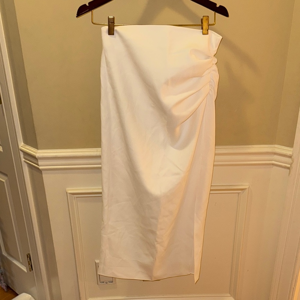 Zara White Ruched Pencil Midi Skirt Resort Wear